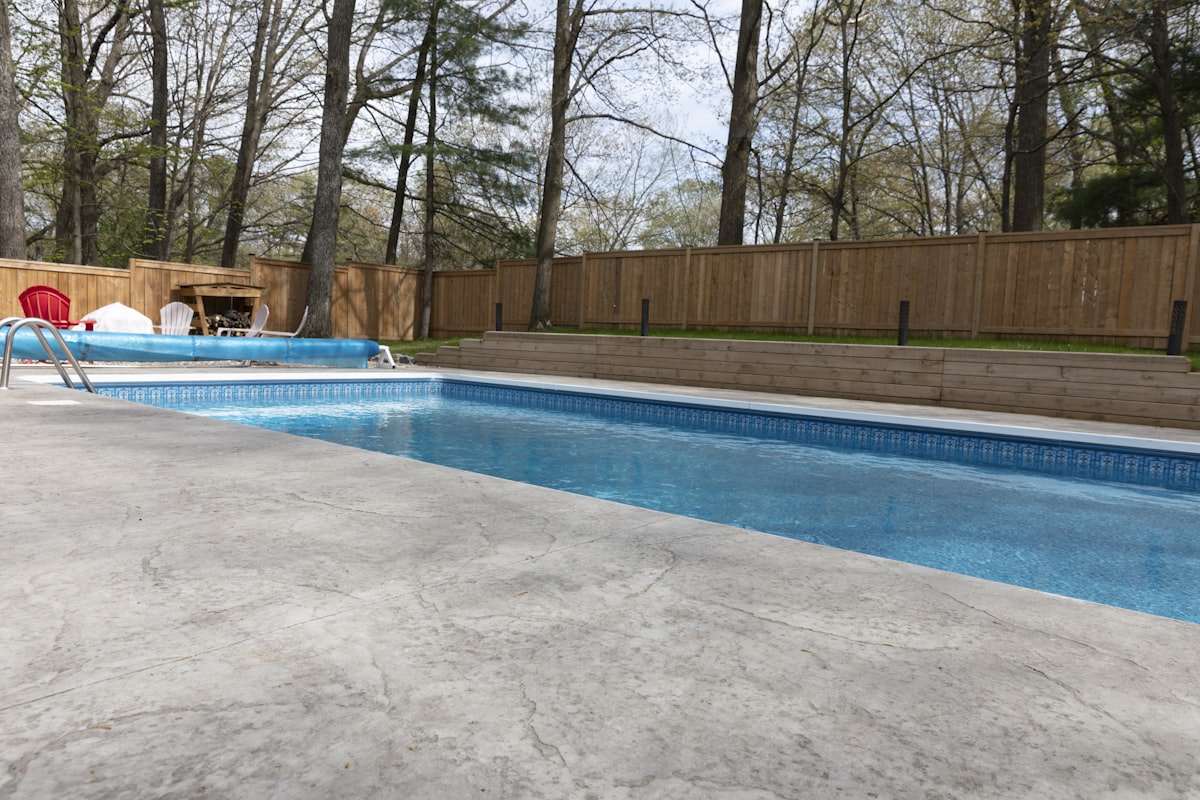 A concrete pool shell mid-construction, formed and ready for shotcrete